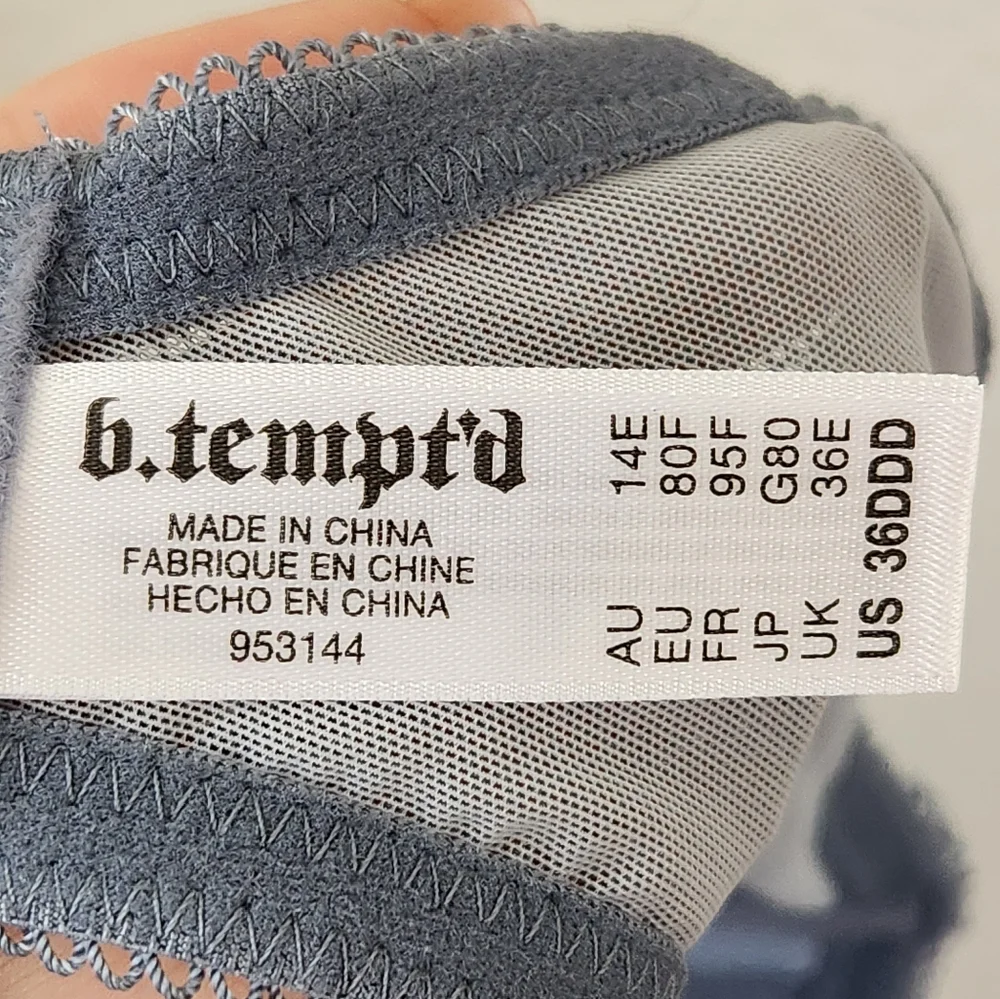 B.Tempt'd by Wacoal Women's Ciao Bella‎ Lace Balconette Bra Blue Gray 36DDD NWT